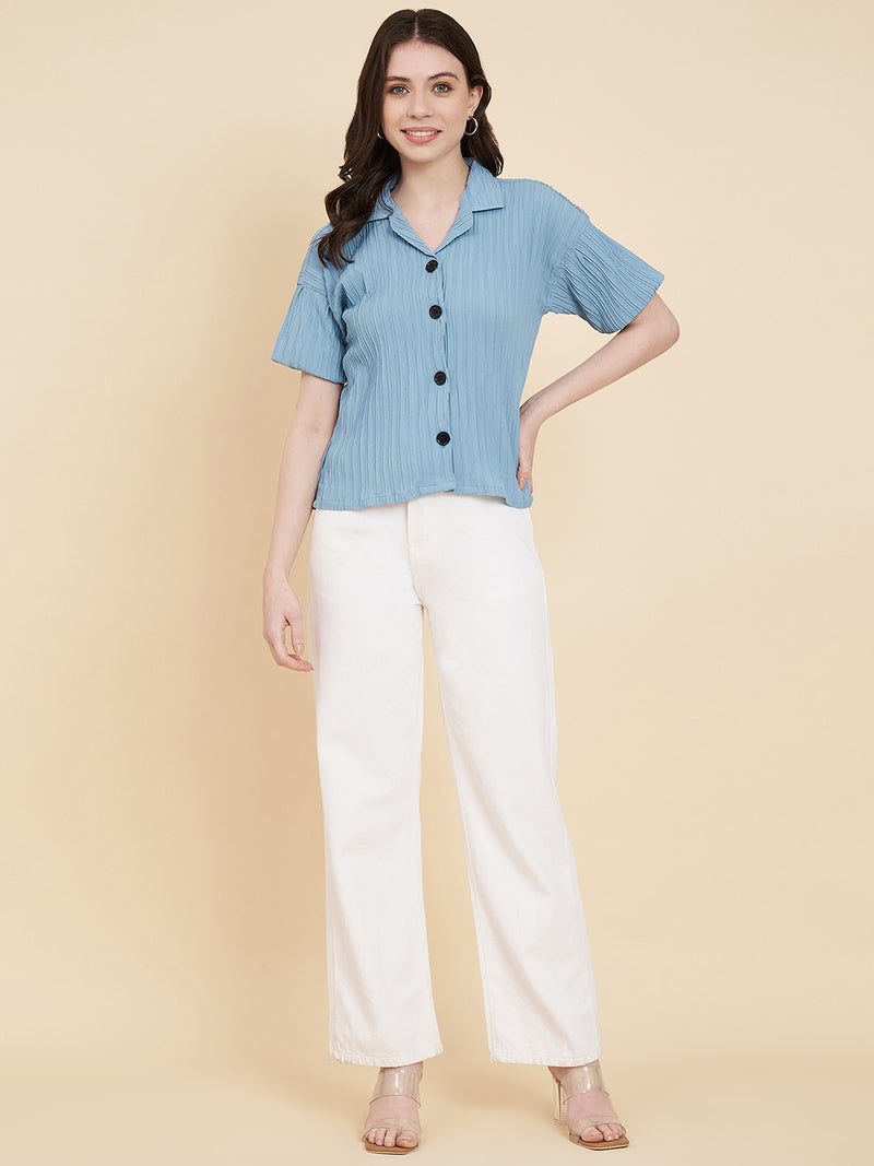 Sky Blue Sugarcane Popcorn Textured Shirt