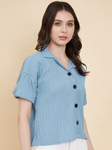 Sky Blue Sugarcane Popcorn Textured Shirt