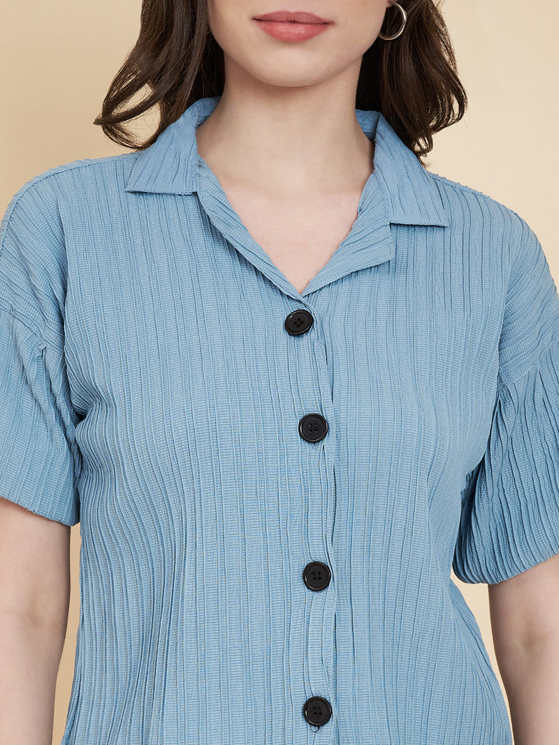 Sky Blue Sugarcane Popcorn Textured Shirt