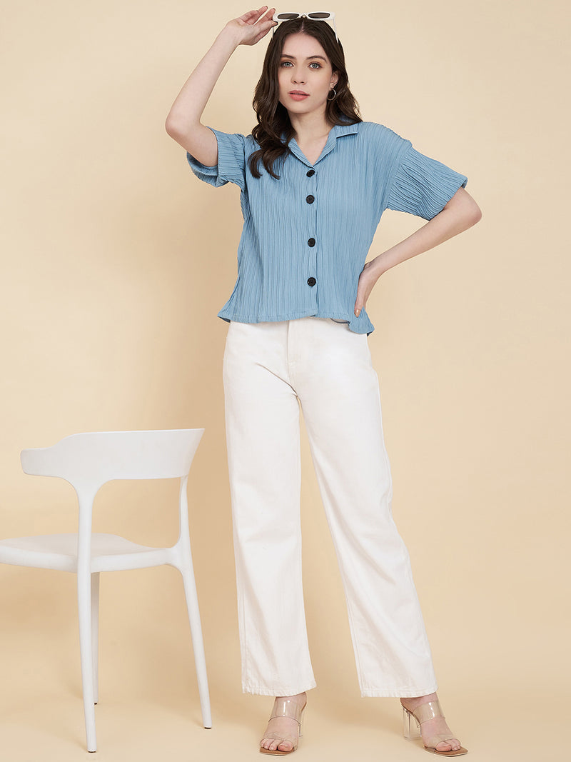 Sky Blue Sugarcane Popcorn Textured Shirt