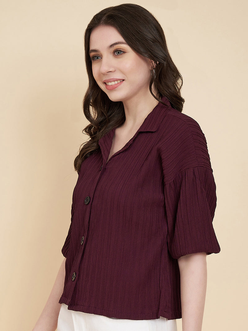 Maroon Sugarcane Popcorn Textured Shirt