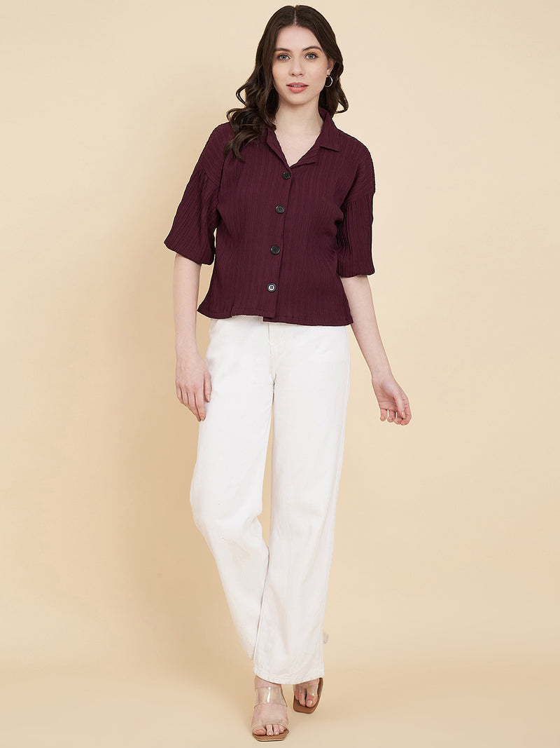 Maroon Sugarcane Popcorn Textured Shirt