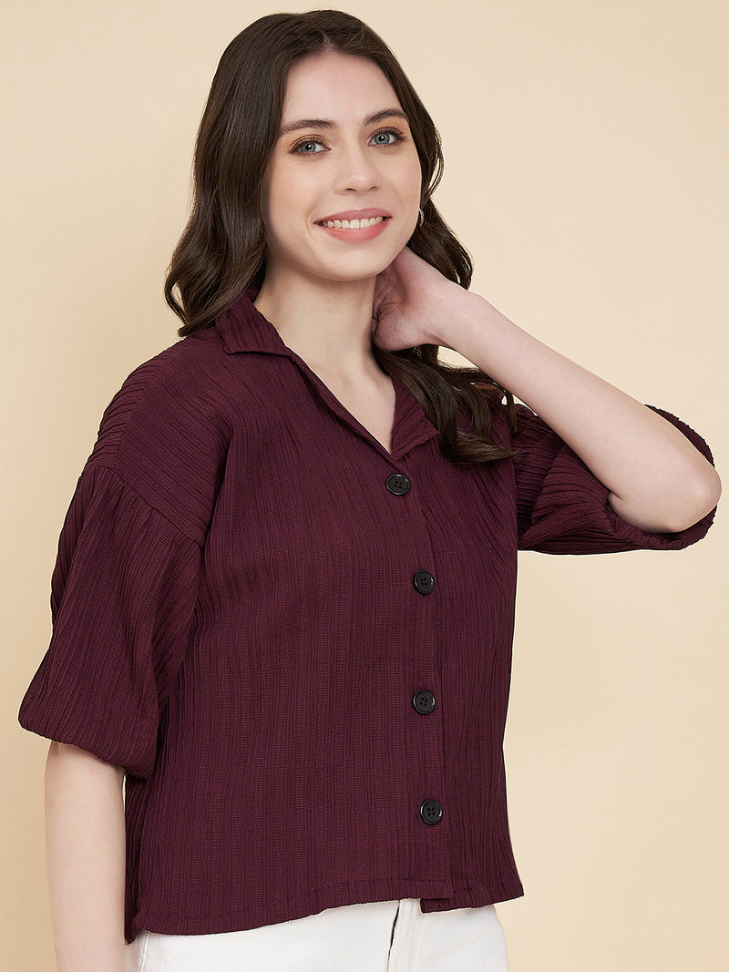 Maroon Sugarcane Popcorn Textured Shirt