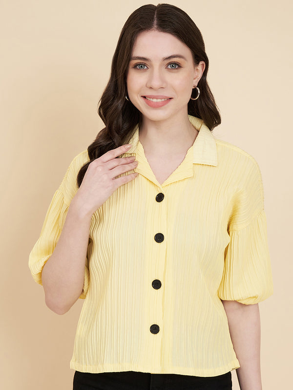 Yellow Sugarcane Popcorn Textured Shirt