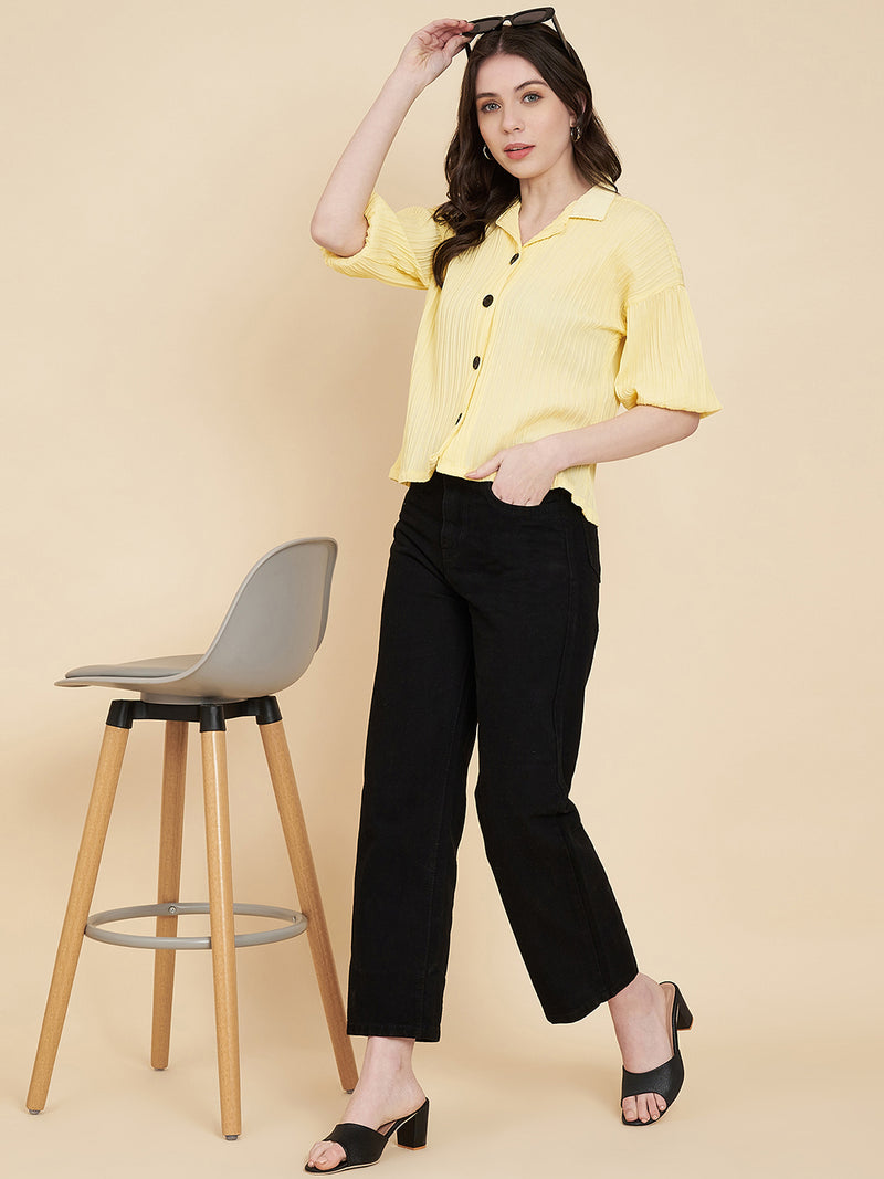 Yellow Sugarcane Popcorn Textured Shirt