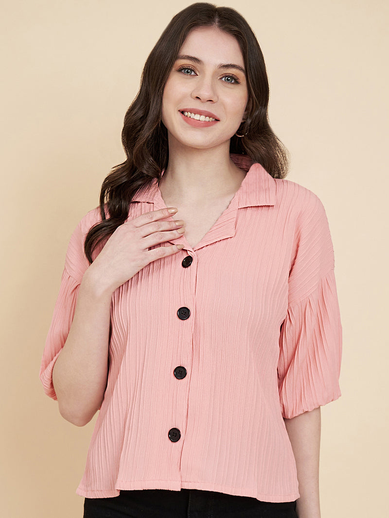 Peach Sugarcane Popcorn Textured Shirt