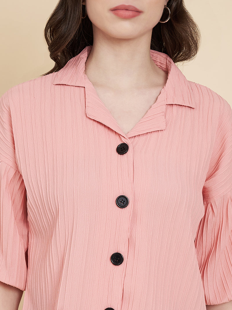 Peach Sugarcane Popcorn Textured Shirt