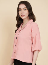 Peach Sugarcane Popcorn Textured Shirt