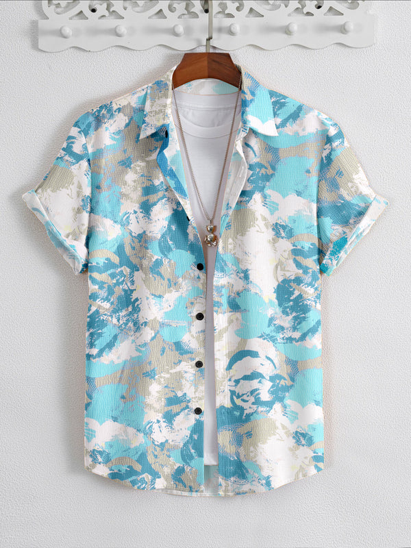 Sky Blue Popcorn Textured Printed Shirt