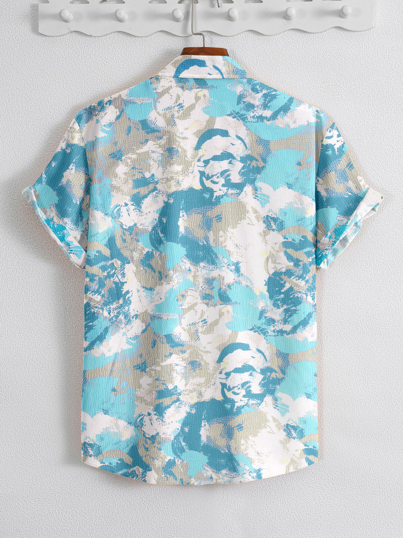 Sky Blue Popcorn Textured Printed Shirt