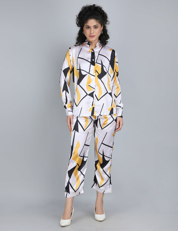 Abstract Yellow & Black Satin Co-Ord Set