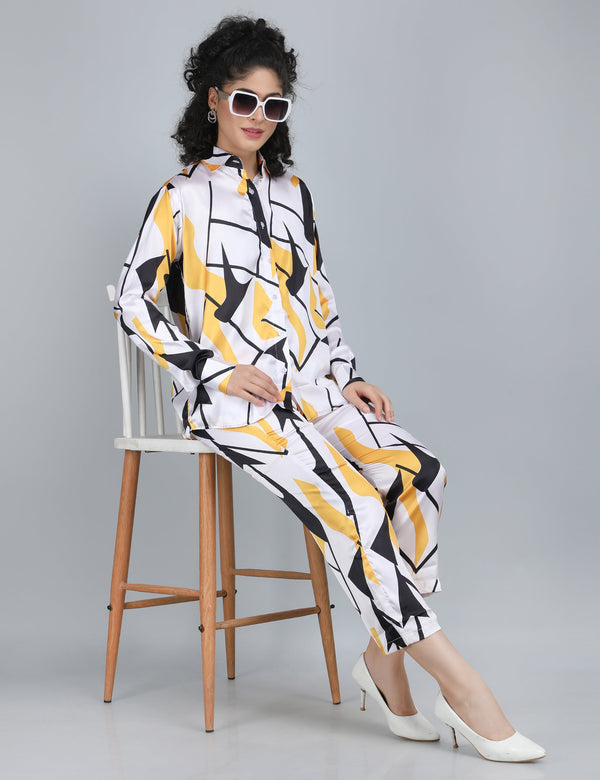 Abstract Yellow & Black Satin Co-Ord Set