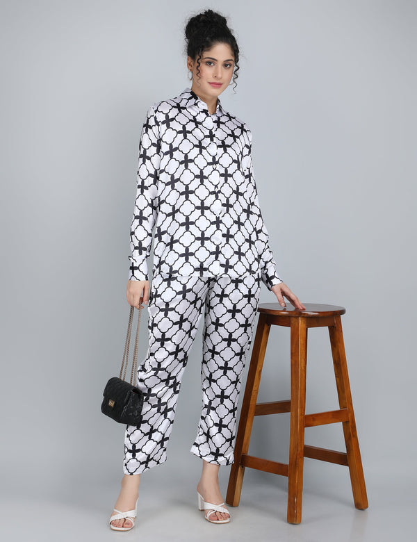 Monochrome Geometric Satin Co-Ord Set