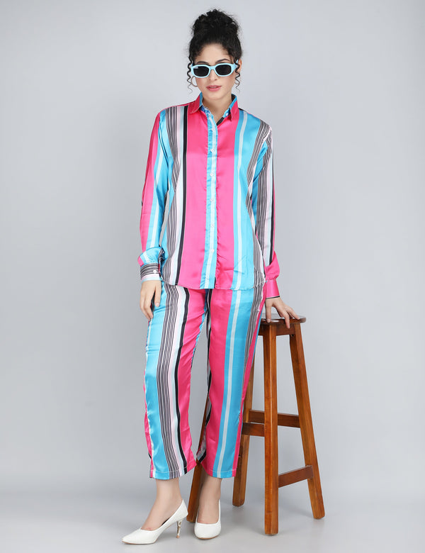 Vibrant Striped Satin Co-Ord Set