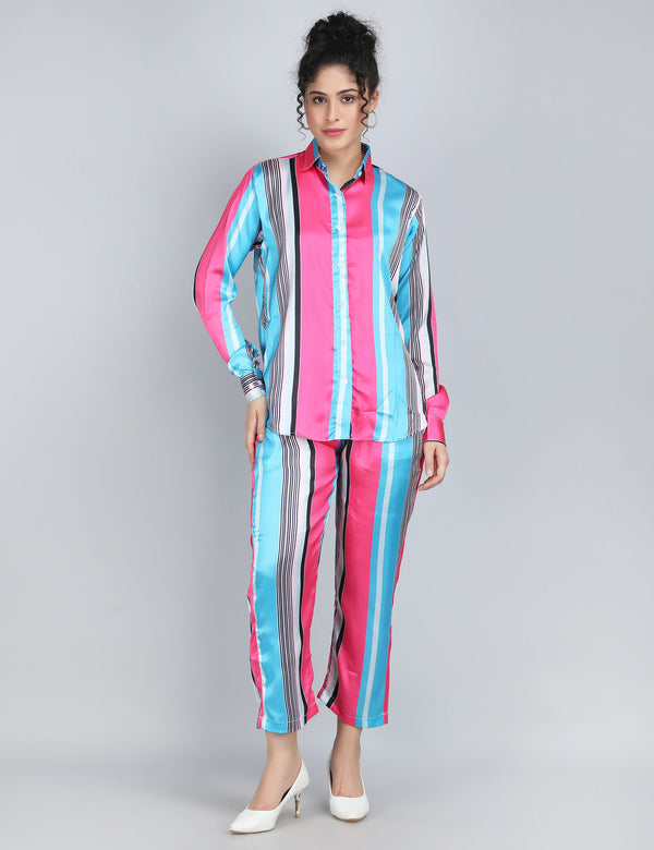 Vibrant Striped Satin Co-Ord Set