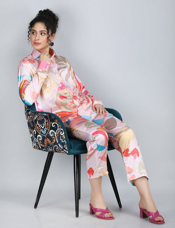 Floral Fantasy Satin Co-Ord Set