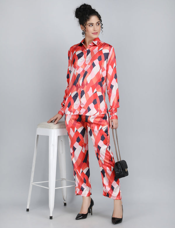 Geometric Glam Satin Co-Ord Set