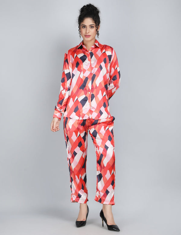 Geometric Glam Satin Co-Ord Set