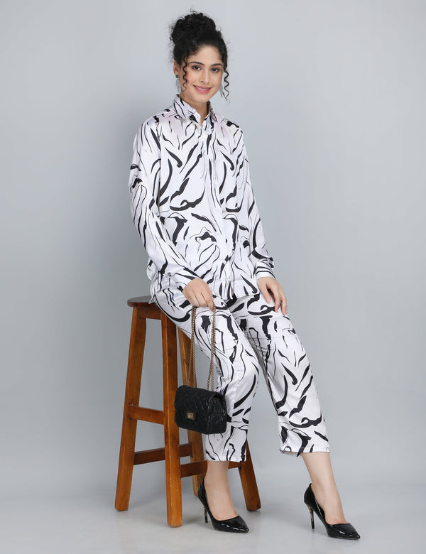 Monochrome Zebra Print Satin Co-Ord Set