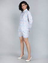 Blue Floral Print Linen Co-Ord Set