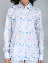 Blue Floral Print Linen Co-Ord Set