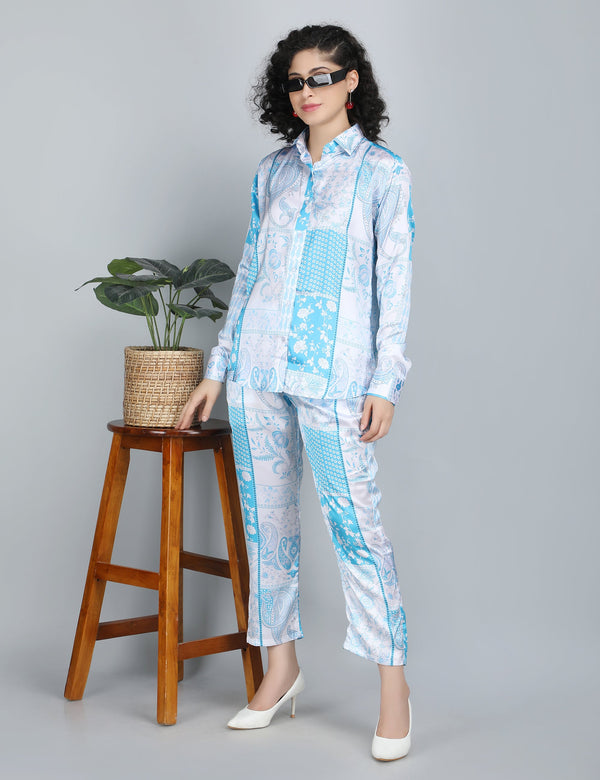 Azure Harmony Satin Co-Ord Set