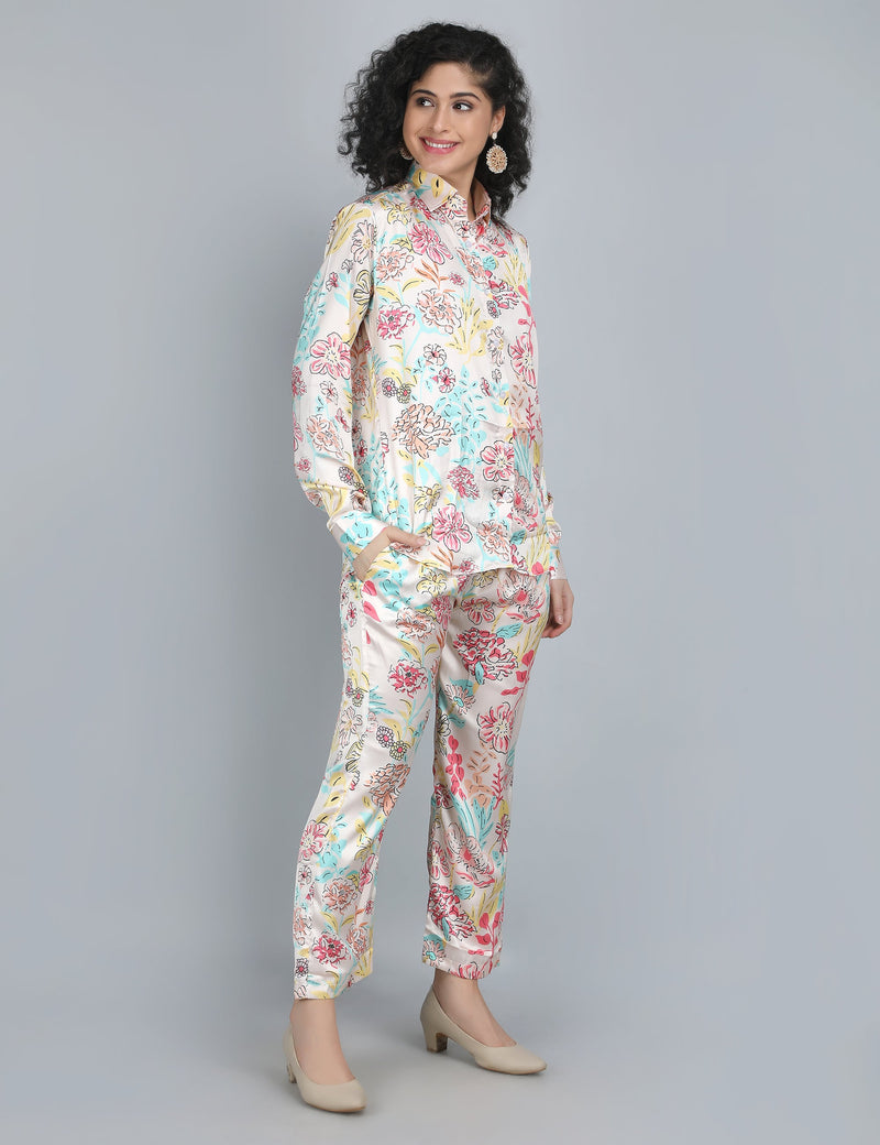 Pastel Bloom Satin Co-Ord Set