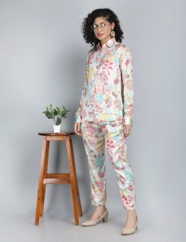 Pastel Bloom Satin Co-Ord Set