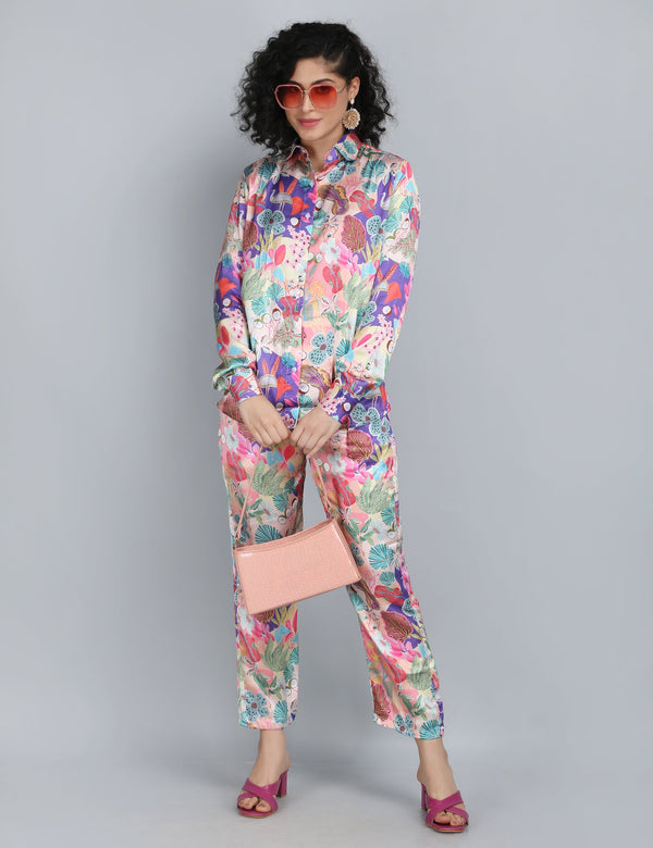 Vibrant Garden Satin Co-Ord Set
