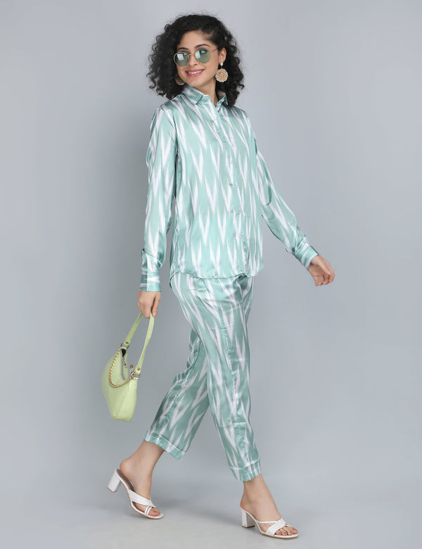 Aqua Ikat Satin Co-Ord Set