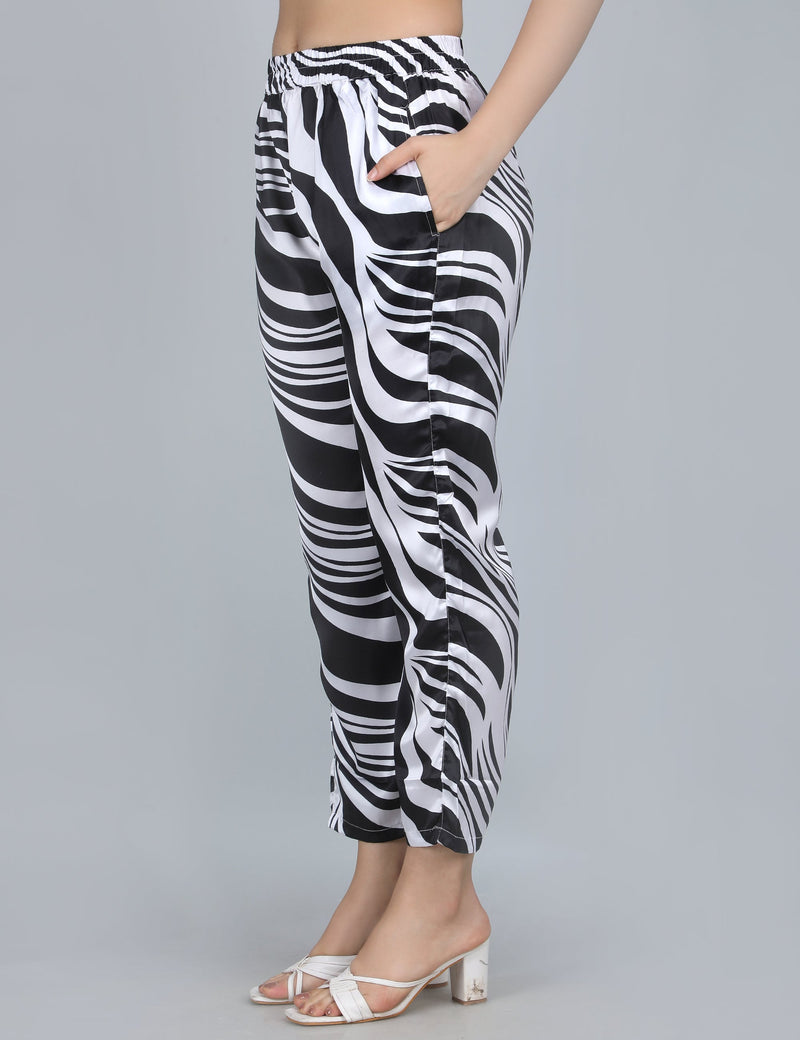Black & White Zebra Print Satin Co-Ord Set