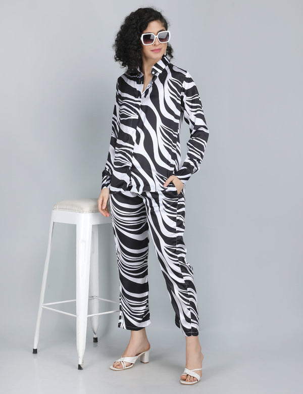Black & White Zebra Print Satin Co-Ord Set