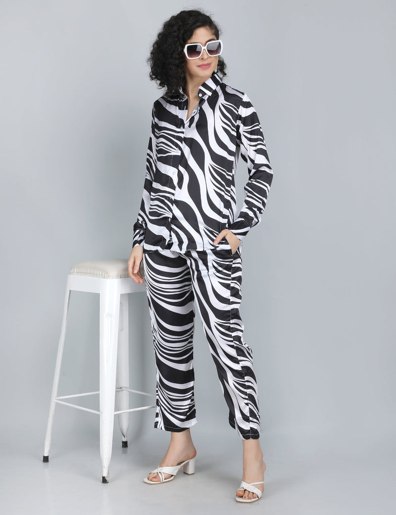 Black & White Zebra Print Satin Co-Ord Set