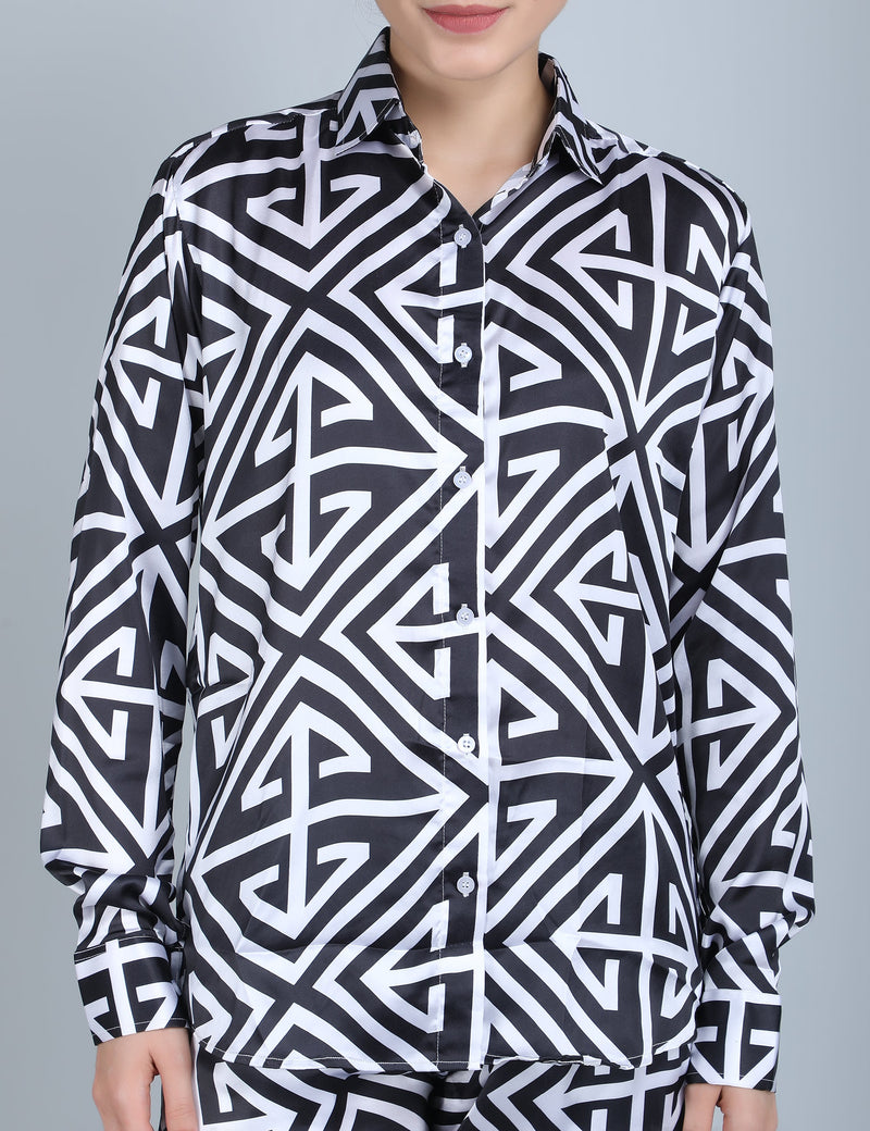 Geometric Maze Print Satin Co-Ord Set