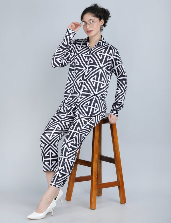 Geometric Maze Print Satin Co-Ord Set
