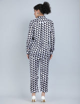 Monochrome Triangle Print Satin Co-Ord Set
