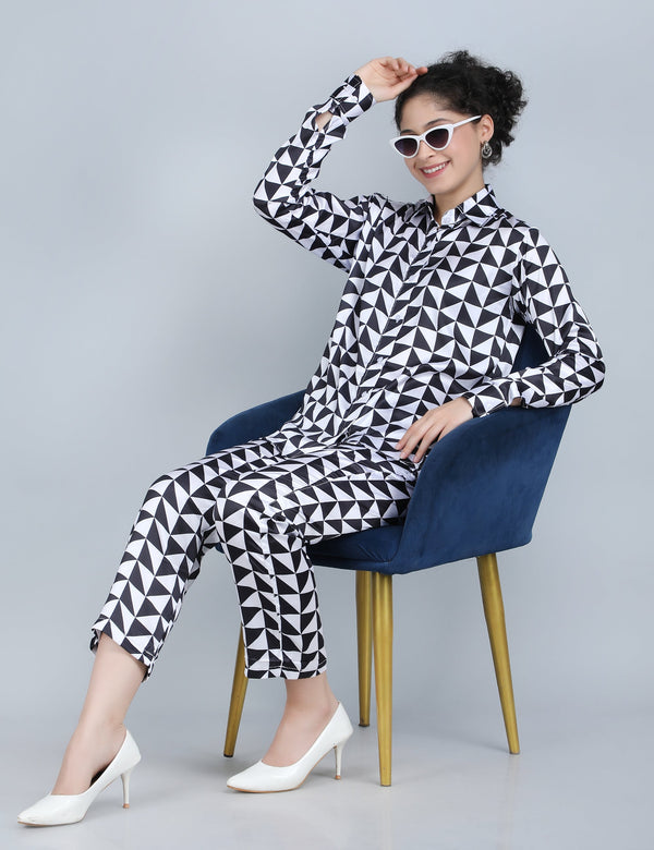 Monochrome Triangle Print Satin Co-Ord Set