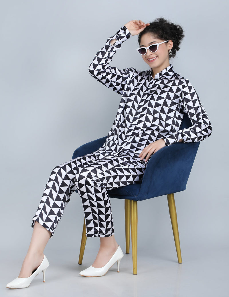 Monochrome Triangle Print Satin Co-Ord Set