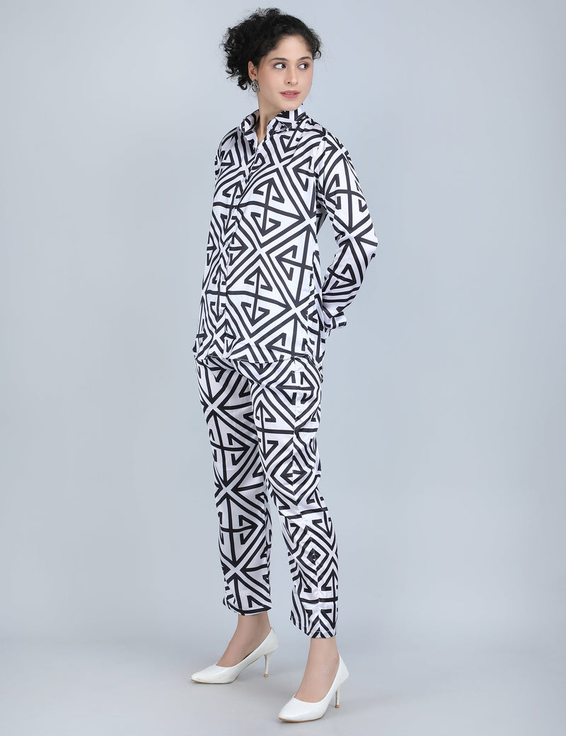 Bold Geometric Print Satin Co-Ord Set
