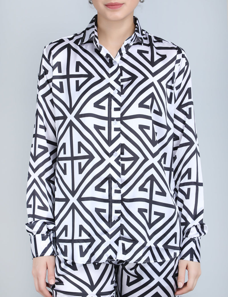 Bold Geometric Print Satin Co-Ord Set