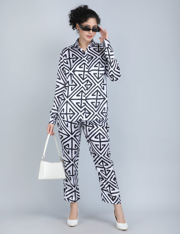 Bold Geometric Print Satin Co-Ord Set