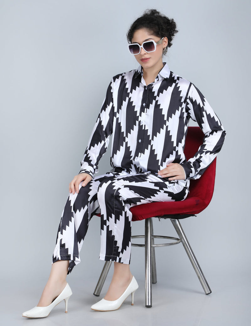 Monochrome Zigzag Satin Co-Ord Set