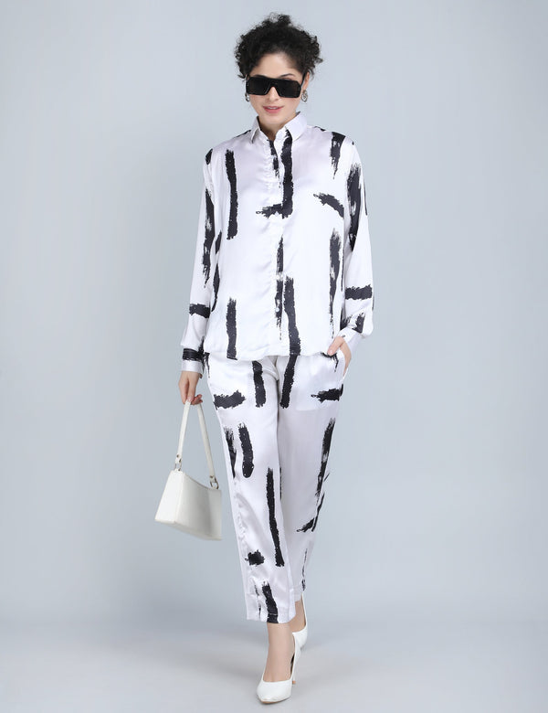 Abstract Monochrome Brush Stroke Satin Co-Ord Set