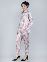 Pastel Floral Print Satin Co-Ord Set