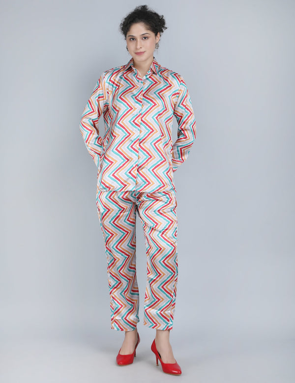 Vibrant Zigzag Satin Co-Ord Set