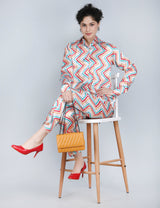 Vibrant Zigzag Satin Co-Ord Set