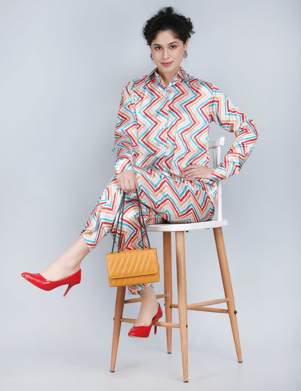 Vibrant Zigzag Satin Co-Ord Set