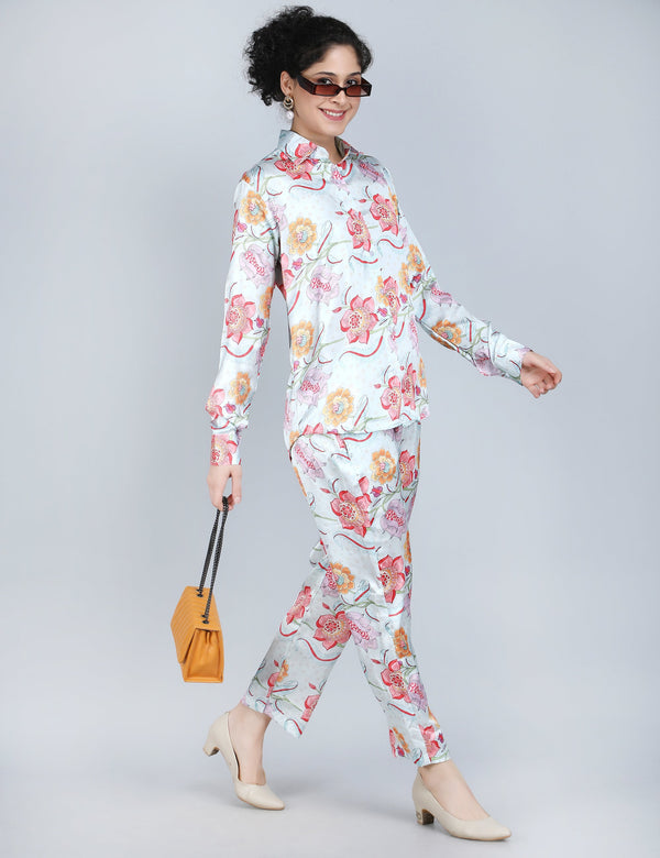 Floral Elegance Satin Co-Ord Set