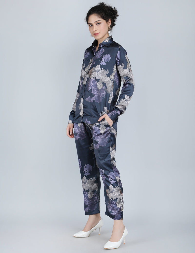 Midnight Floral Satin Co-Ord Set