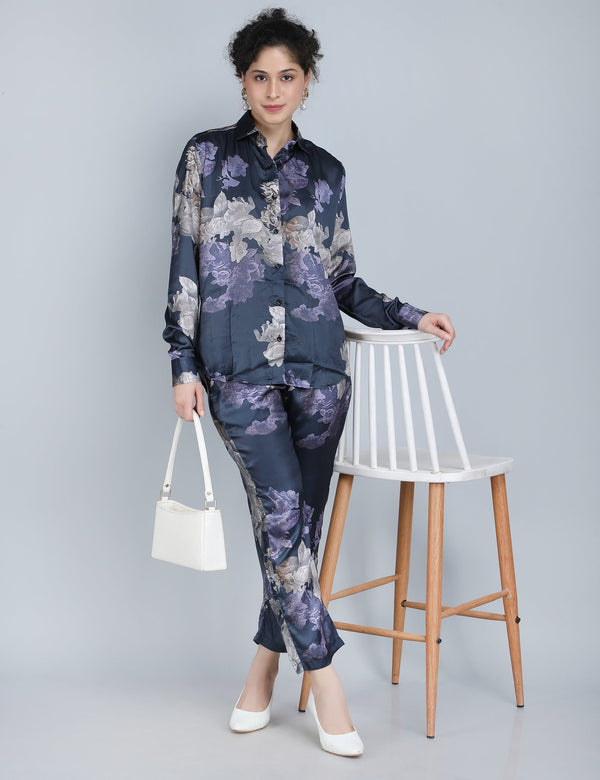 Midnight Floral Satin Co-Ord Set